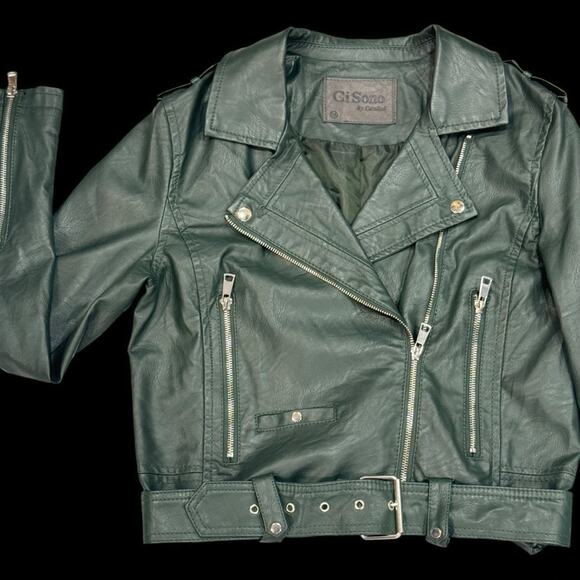 CiSono by Cavalini Green Vegan Leather Moto Jacket Medium Hunter Green Jacket - Picture 8 of 16